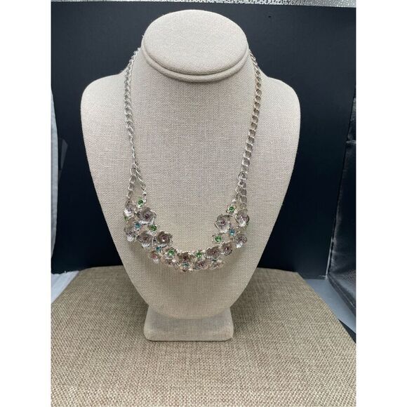 Retro Chunky Rainbow Glass diamanté choker necklace Floral Spring Summer - Picture 1 of 7